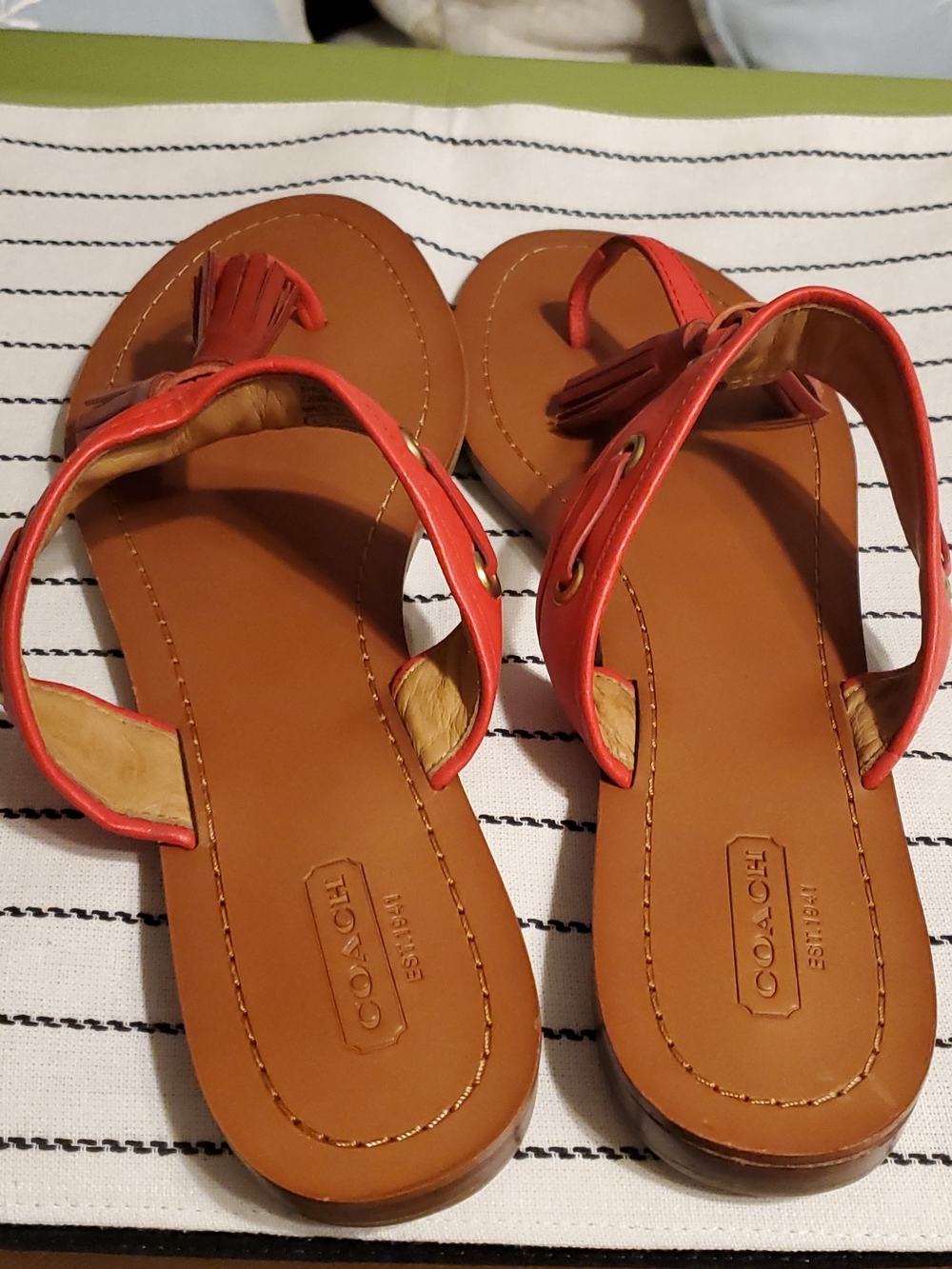 Coach Coral Leather Tassel Thong Sandals - Picture 2 of 6